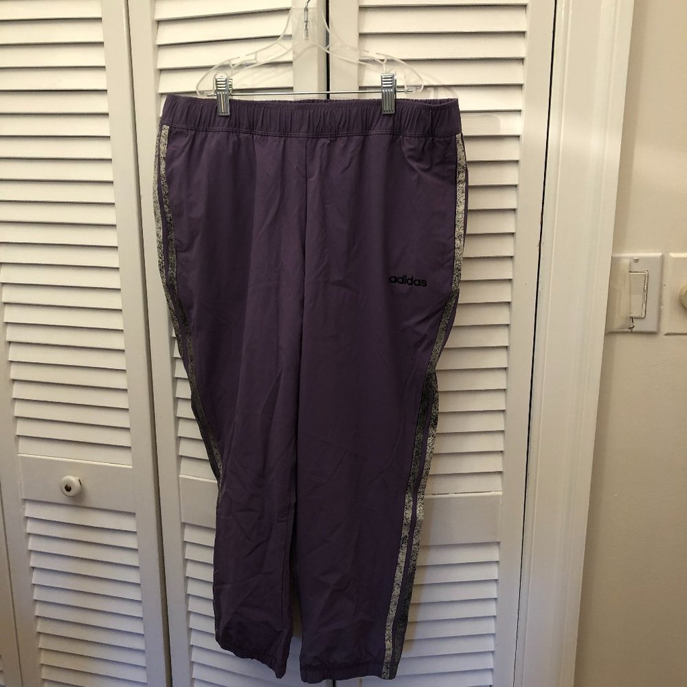 Adidas women purple windbreaker pants, M